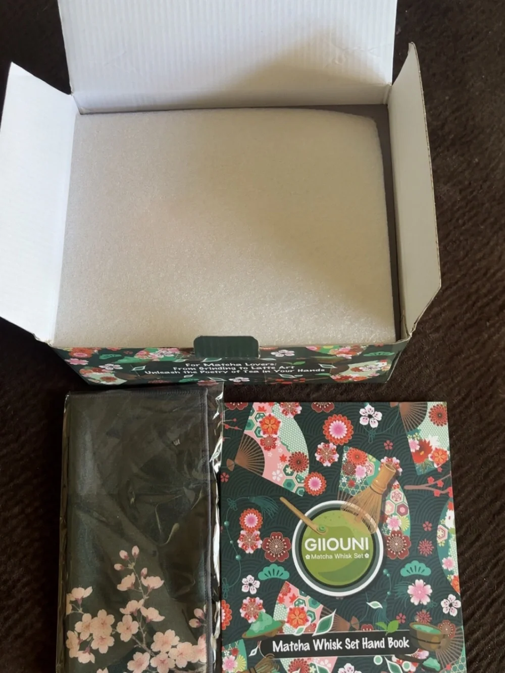 Matcha Whisk Set – Dark Green Floral Design
